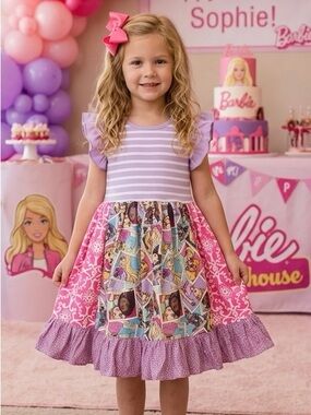 Barbie twirl dress handmade Girl’s Barbie birthday dress Sz 6 7